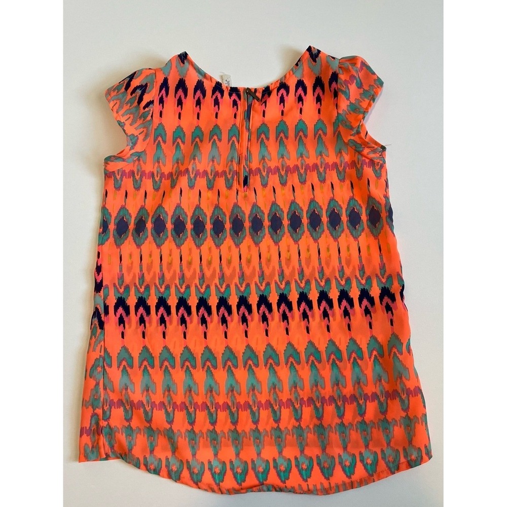 Shrinking Violet Neon Orange Ikat Print Cap Sleeve Top - Picture 3 of 7